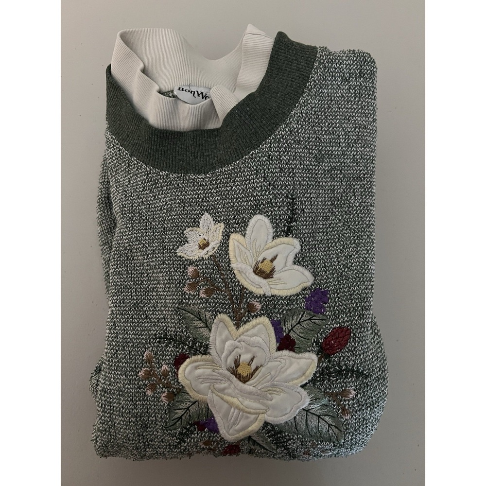 Bon Worth Cottagecore Floral Flower Women's Pullover Sweater Green Vintage XS - Picture 10 of 10